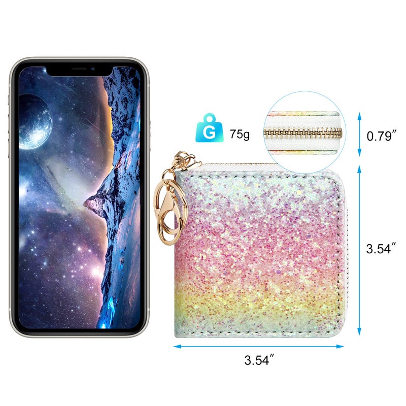 GEEAD Small Glitter Wallet for Women Girls Mini Coin Purse Pouches with Key Ring for Christmas (Colourful - B) - Image 3